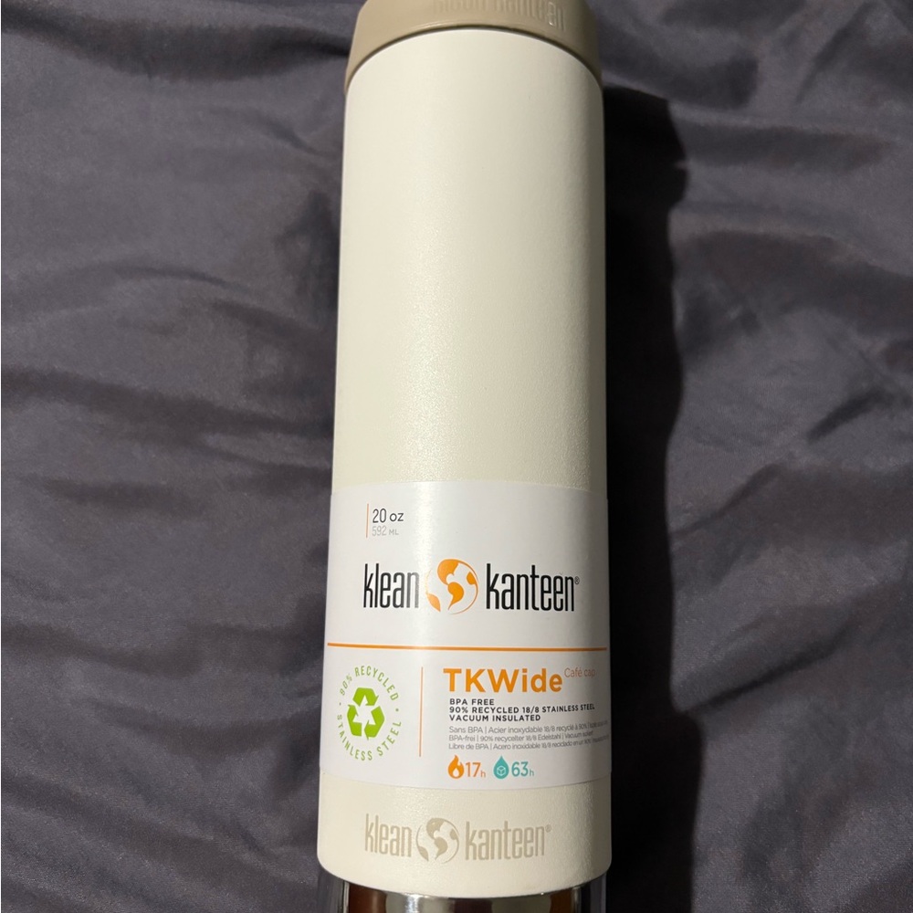 Klean Kanteen 20oz TKWide Tumbler with Cafe Cap in Tofu- beige- color, brand new